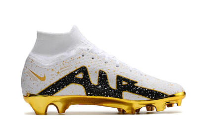 Unisex Nike Air Zoom Mercurial Superfly 9 Elite FG Firm Ground High-Tops Football Boots - White/Black/Gold