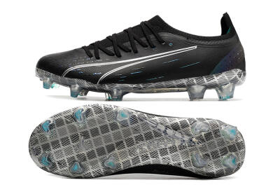 Men's Puma Ultra Ultimate FG Firm Ground Low-Tops Football Boots - Black/White/Blue