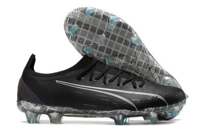 Men's Puma Ultra Ultimate FG Firm Ground Low-Tops Football Boots - Black/White/Blue