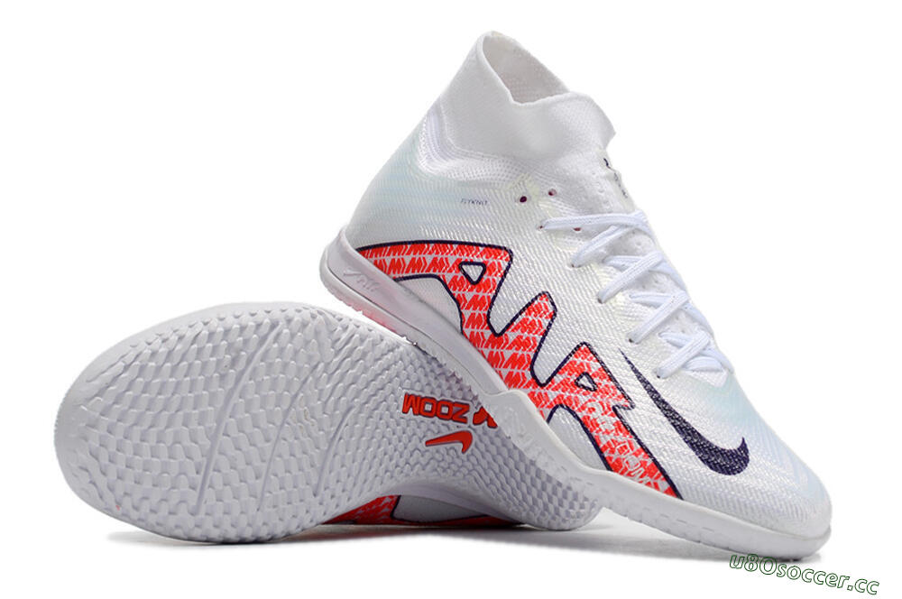 Unisex Nike Air Zoom Mercurial Superfly 9 Elite IC Futsal/Indoor High-Tops Football Shoes - White/Red/Black 3