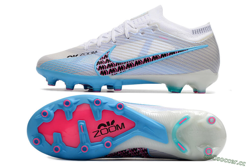 Unisex Nike Air Zoom Mercurial Vapor 15 Elite AG Artificial Grass Low-Tops Football Boots - White/Blue/Pink 1