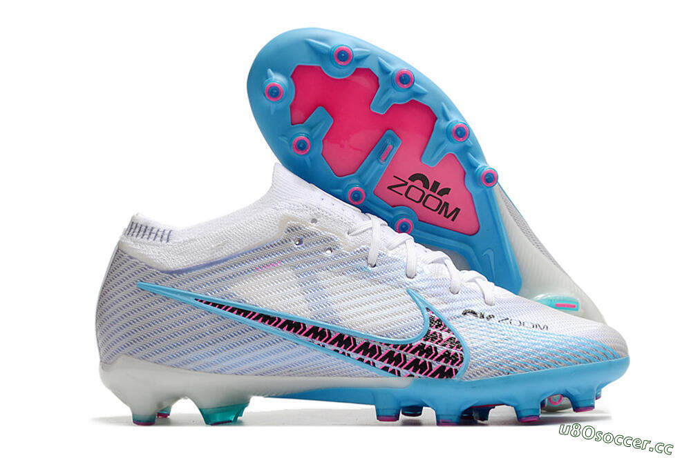 Unisex Nike Air Zoom Mercurial Vapor 15 Elite AG Artificial Grass Low-Tops Football Boots - White/Blue/Pink 2