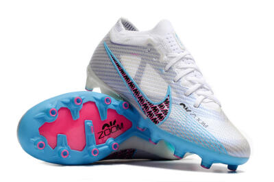 Unisex Nike Air Zoom Mercurial Vapor 15 Elite AG Artificial Grass Low-Tops Football Boots - White/Blue/Pink