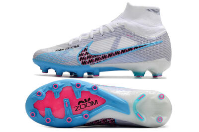 Unisex Nike Air Zoom Mercurial Superfly 9 Elite AG Artificial Grass High-Tops Football Boots - White/Blue/Pink