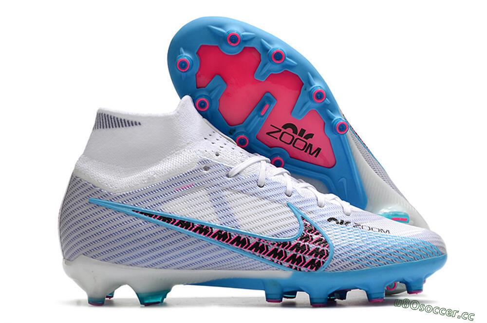 Unisex Nike Air Zoom Mercurial Superfly 9 Elite AG Artificial Grass High-Tops Football Boots - White/Blue/Pink 2