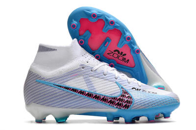 Unisex Nike Air Zoom Mercurial Superfly 9 Elite AG Artificial Grass High-Tops Football Boots - White/Blue/Pink