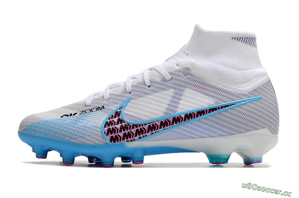 Unisex Nike Air Zoom Mercurial Superfly 9 Elite AG Artificial Grass High-Tops Football Boots - White/Blue/Pink 0