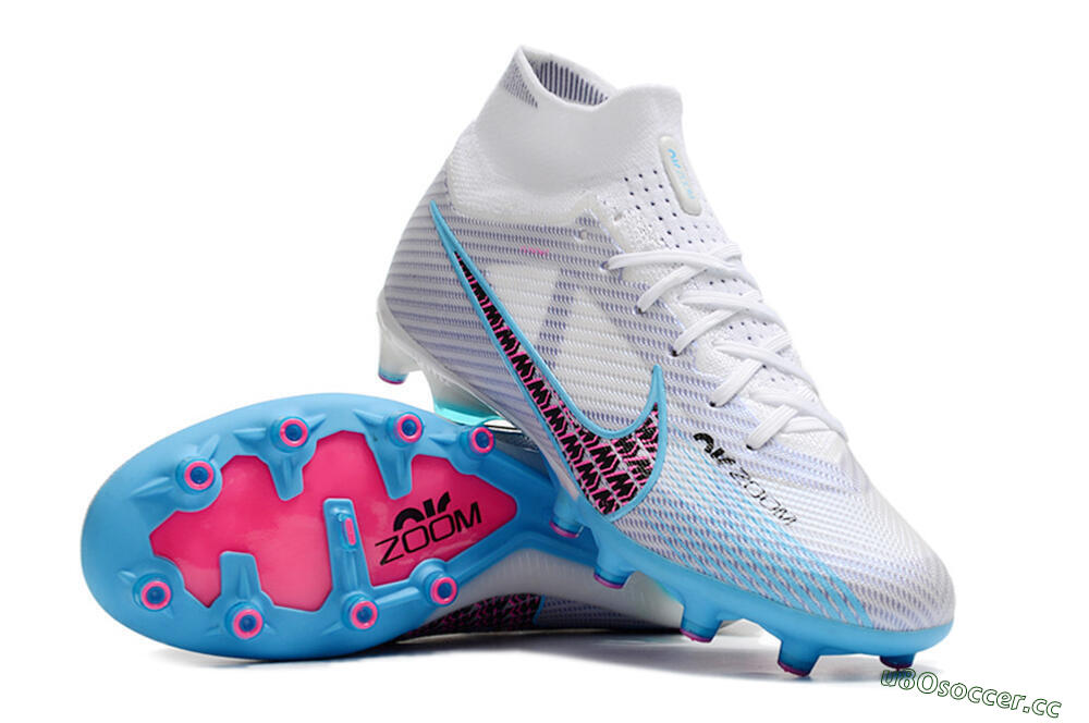 Unisex Nike Air Zoom Mercurial Superfly 9 Elite AG Artificial Grass High-Tops Football Boots - White/Blue/Pink 3