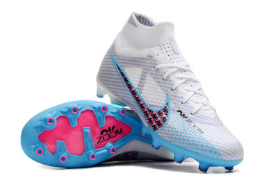 Unisex Nike Air Zoom Mercurial Superfly 9 Elite AG Artificial Grass High-Tops Football Boots - White/Blue/Pink
