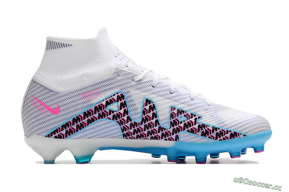 Unisex Nike Air Zoom Mercurial Superfly 9 Elite AG Artificial Grass High-Tops Football Boots - White/Blue/Pink 4