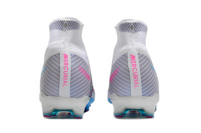 Unisex Nike Air Zoom Mercurial Superfly 9 Elite AG Artificial Grass High-Tops Football Boots - White/Blue/Pink
