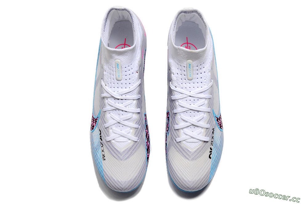 Unisex Nike Air Zoom Mercurial Superfly 9 Elite AG Artificial Grass High-Tops Football Boots - White/Blue/Pink 7