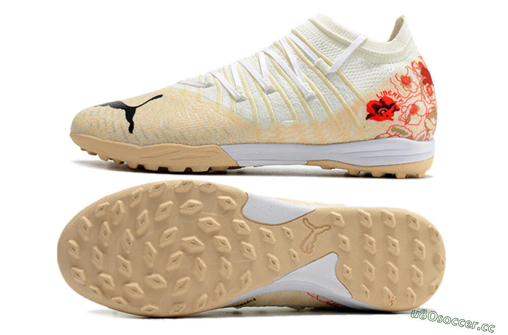 Men's Puma Future Z 1.3 Instinct TF Artificial Turf Low-Tops Football Shoes - White/Gold/Red 1