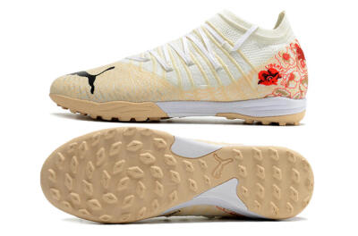 Men's Puma Future Z 1.3 Instinct TF Artificial Turf Low-Tops Football Shoes - White/Gold/Red