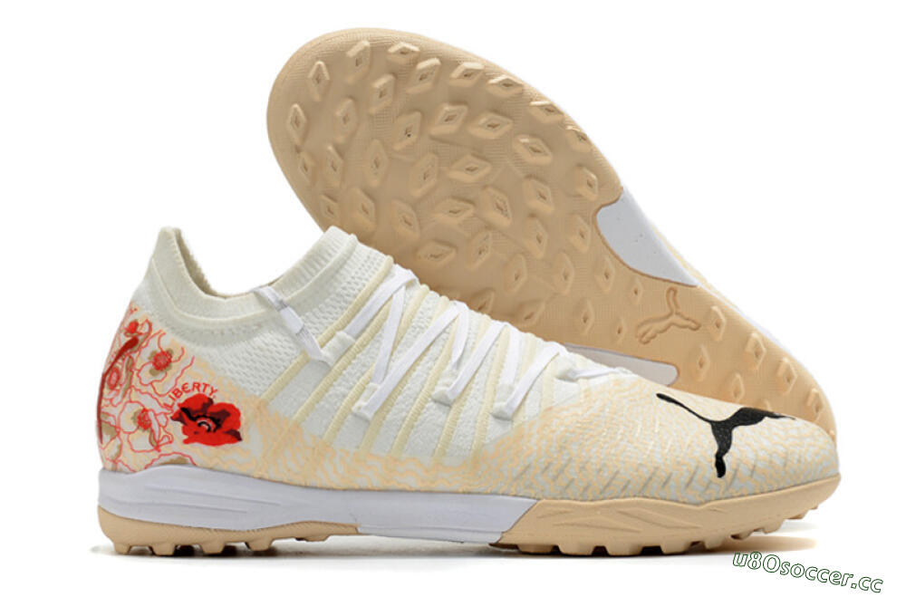 Men's Puma Future Z 1.3 Instinct TF Artificial Turf Low-Tops Football Shoes - White/Gold/Red 2