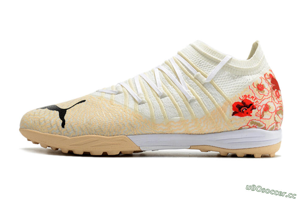 Men's Puma Future Z 1.3 Instinct TF Artificial Turf Low-Tops Football Shoes - White/Gold/Red 0