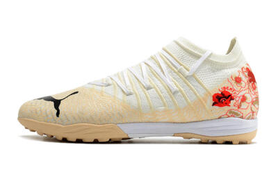 Men's Puma Future Z 1.3 Instinct TF Artificial Turf Low-Tops Football Shoes - White/Gold/Red