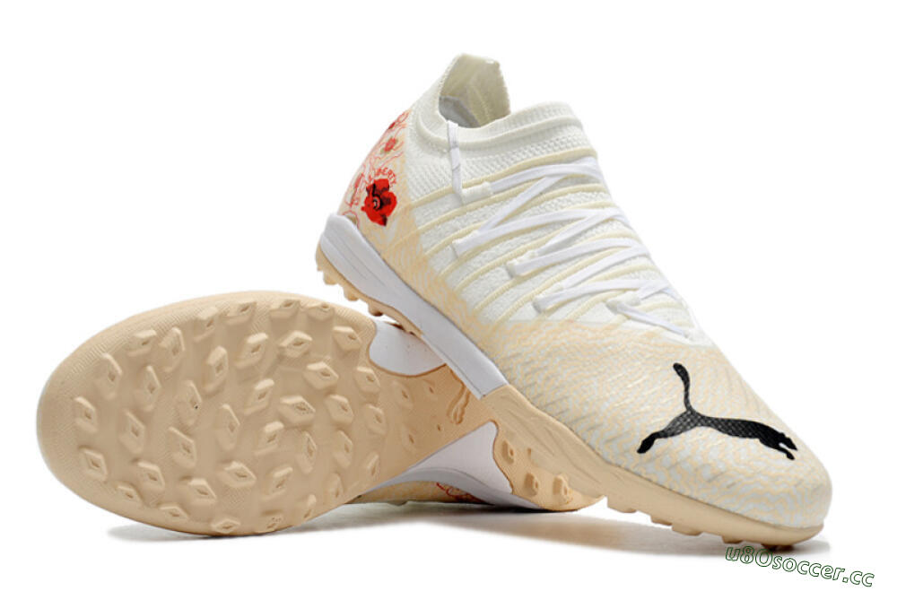 Men's Puma Future Z 1.3 Instinct TF Artificial Turf Low-Tops Football Shoes - White/Gold/Red 4
