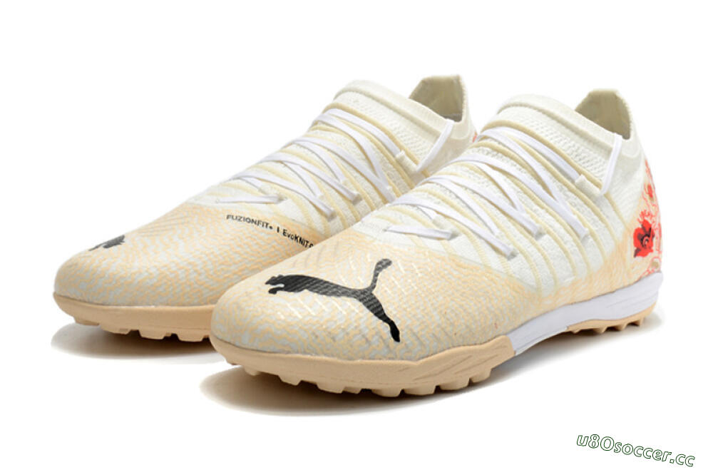 Men's Puma Future Z 1.3 Instinct TF Artificial Turf Low-Tops Football Shoes - White/Gold/Red 5