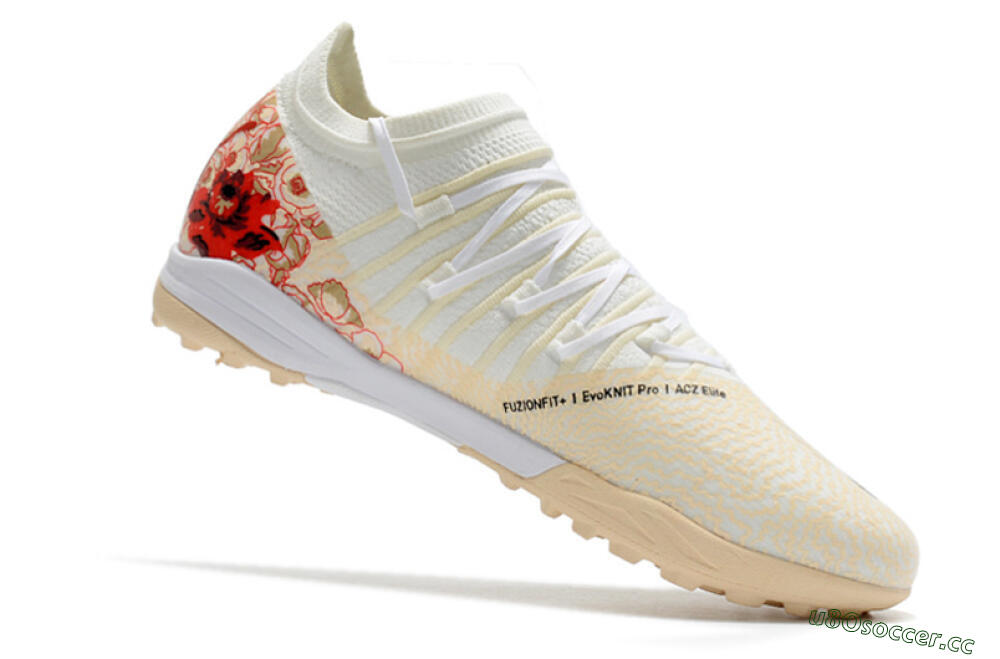 Men's Puma Future Z 1.3 Instinct TF Artificial Turf Low-Tops Football Shoes - White/Gold/Red 7