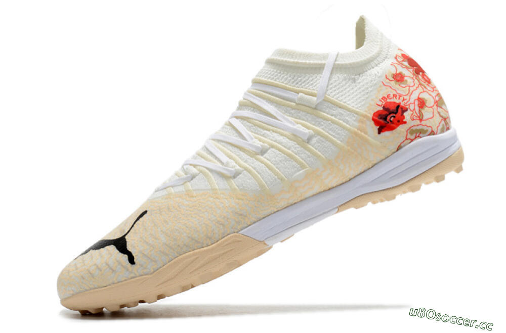 Men's Puma Future Z 1.3 Instinct TF Artificial Turf Low-Tops Football Shoes - White/Gold/Red 8