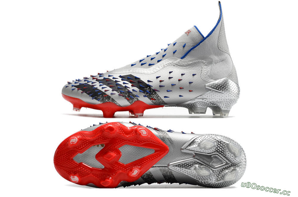 Men's Adidas Predator Freak+ FG Firm Ground High-Tops Football Boots - Silver/Black/Blue/Red 1