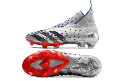 Men's Adidas Predator Freak+ FG Firm Ground High-Tops Football Boots - Silver/Black/Blue/Red