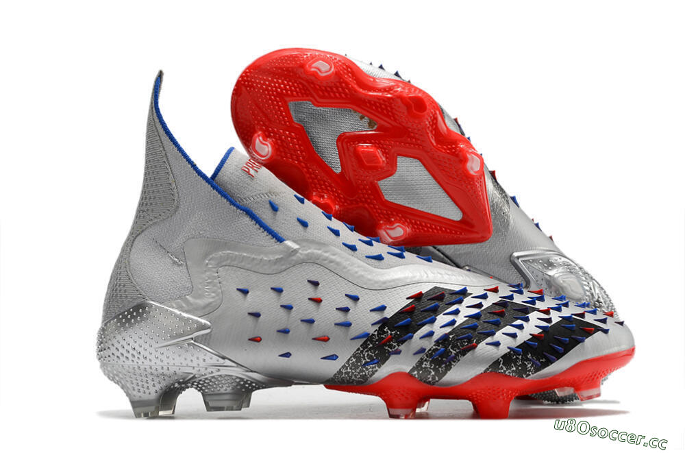 Men's Adidas Predator Freak+ FG Firm Ground High-Tops Football Boots - Silver/Black/Blue/Red 2