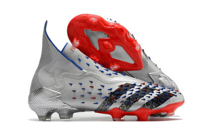 Men's Adidas Predator Freak+ FG Firm Ground High-Tops Football Boots - Silver/Black/Blue/Red