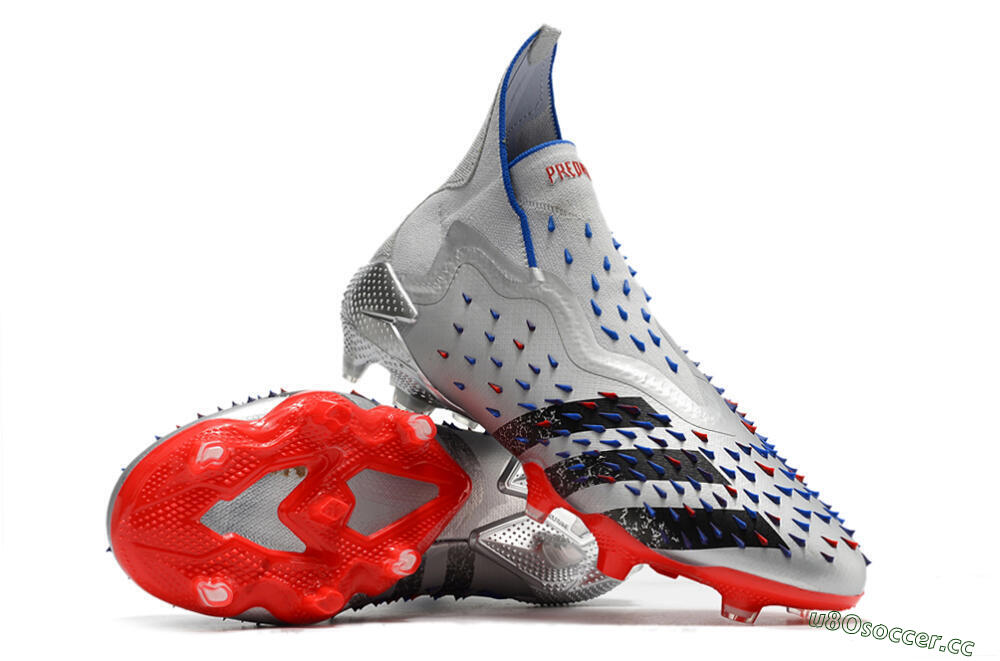 Men's Adidas Predator Freak+ FG Firm Ground High-Tops Football Boots - Silver/Black/Blue/Red 3