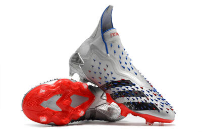 Men's Adidas Predator Freak+ FG Firm Ground High-Tops Football Boots - Silver/Black/Blue/Red
