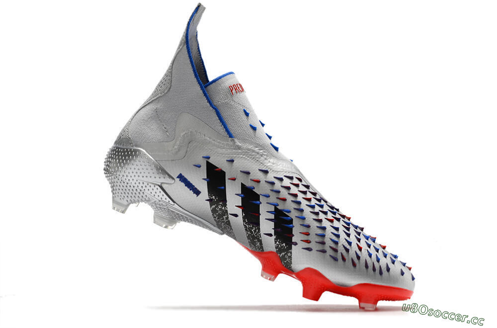 Men's Adidas Predator Freak+ FG Firm Ground High-Tops Football Boots - Silver/Black/Blue/Red 4