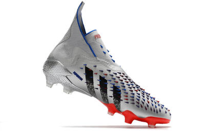 Men's Adidas Predator Freak+ FG Firm Ground High-Tops Football Boots - Silver/Black/Blue/Red
