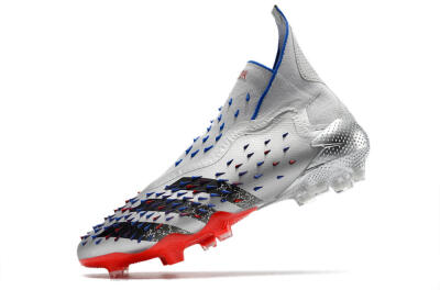 Men's Adidas Predator Freak+ FG Firm Ground High-Tops Football Boots - Silver/Black/Blue/Red
