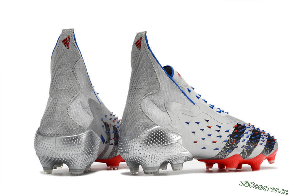 Men's Adidas Predator Freak+ FG Firm Ground High-Tops Football Boots - Silver/Black/Blue/Red 6
