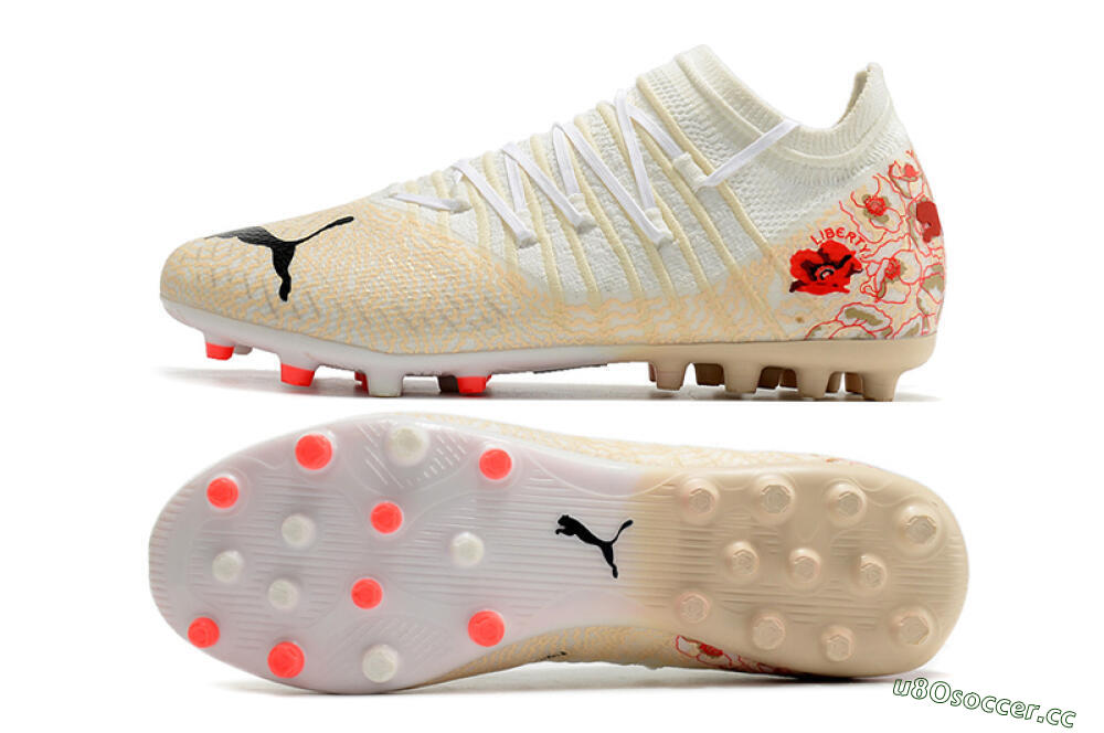 Men's Puma Future Z 1.3 Instinct MG Multi Ground Low-Tops Football Boots - White/Gold/RED 1