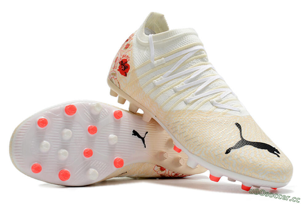 Men's Puma Future Z 1.3 Instinct MG Multi Ground Low-Tops Football Boots - White/Gold/RED 4