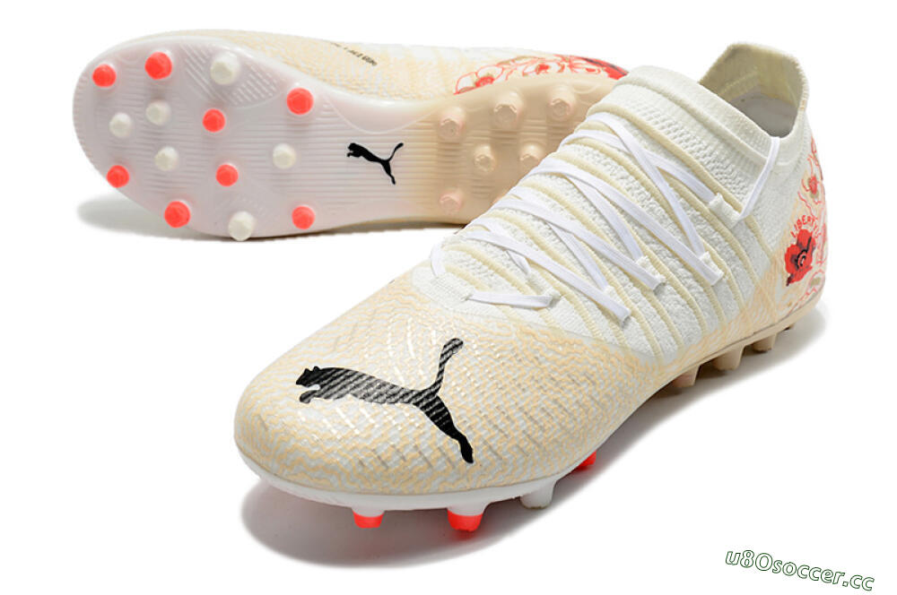 Men's Puma Future Z 1.3 Instinct MG Multi Ground Low-Tops Football Boots - White/Gold/RED 3