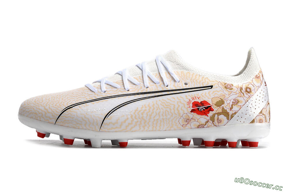 Men's Puma Ultra Ultimate MG Multi Ground Low-Tops Football Boots - White/Gold/Red 0