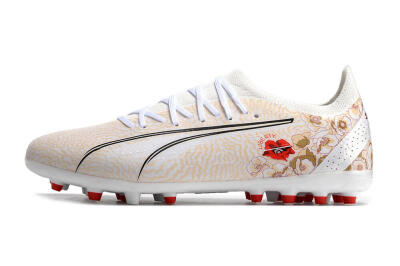Men's Puma Ultra Ultimate MG Multi Ground Low-Tops Football Boots - White/Gold/Red