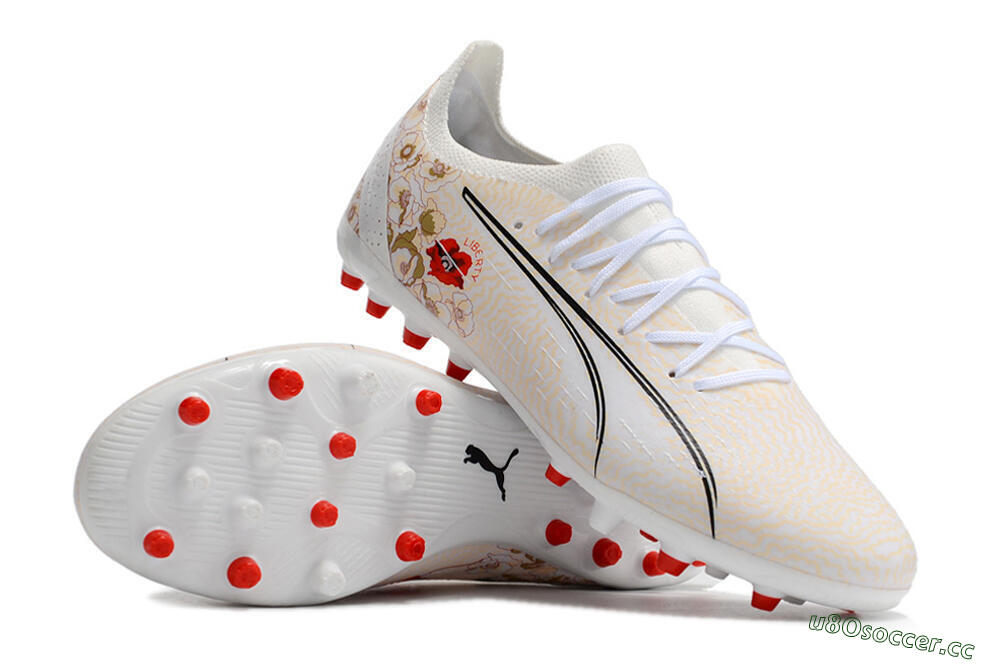 Men's Puma Ultra Ultimate MG Multi Ground Low-Tops Football Boots - White/Gold/Red 3