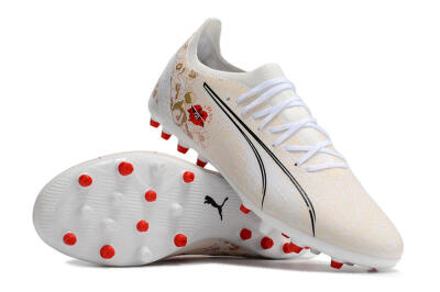 Men's Puma Ultra Ultimate MG Multi Ground Low-Tops Football Boots - White/Gold/Red