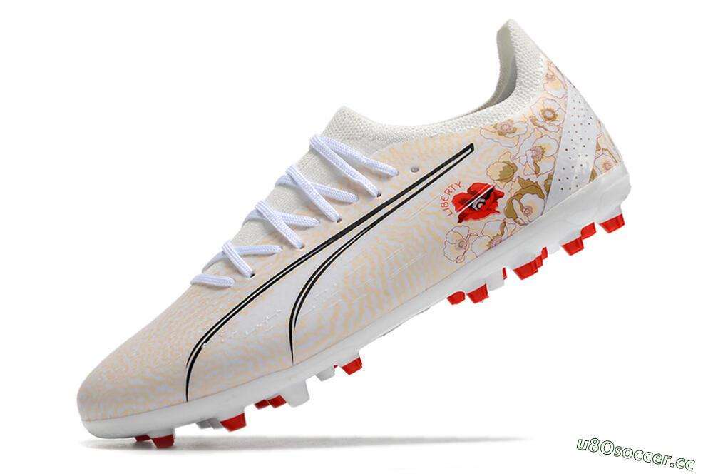 Men's Puma Ultra Ultimate MG Multi Ground Low-Tops Football Boots - White/Gold/Red 5