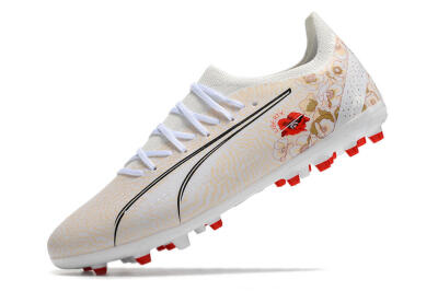 Men's Puma Ultra Ultimate MG Multi Ground Low-Tops Football Boots - White/Gold/Red
