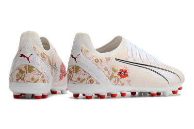 Men's Puma Ultra Ultimate MG Multi Ground Low-Tops Football Boots - White/Gold/Red