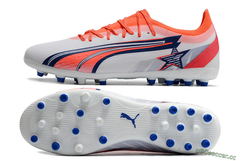 Men's Puma Ultra Ultimate MG Multi Ground Low-Tops Football Boots - White/Blue/Orange 1