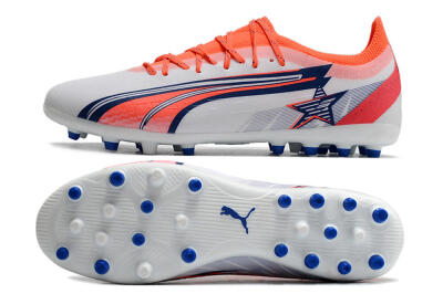 Men's Puma Ultra Ultimate MG Multi Ground Low-Tops Football Boots - White/Blue/Orange