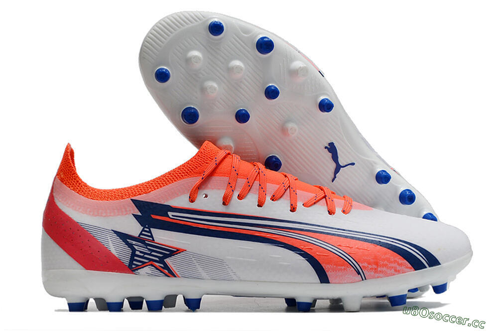 Men's Puma Ultra Ultimate MG Multi Ground Low-Tops Football Boots - White/Blue/Orange 2