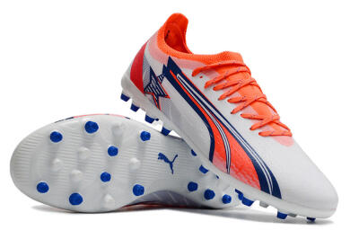 Men's Puma Ultra Ultimate MG Multi Ground Low-Tops Football Boots - White/Blue/Orange