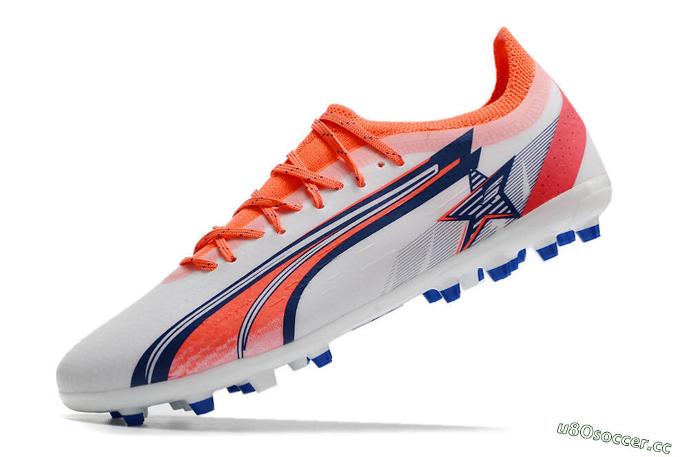 Men's Puma Ultra Ultimate MG Multi Ground Low-Tops Football Boots - White/Blue/Orange 5